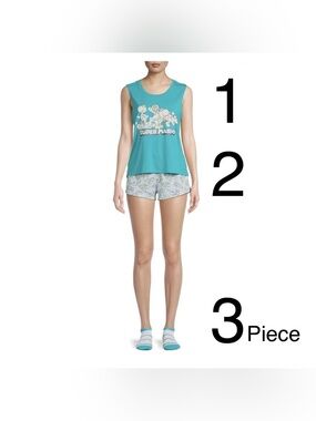 Super Mario Women's  Tank Top, Shorts and Socks, 3-Piece Sleep Set Medium